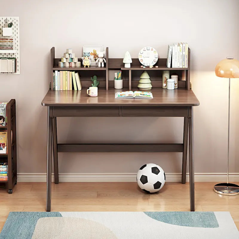 Kids Desk Kids Table Wood Computer Desk with Bookshelf - N/A