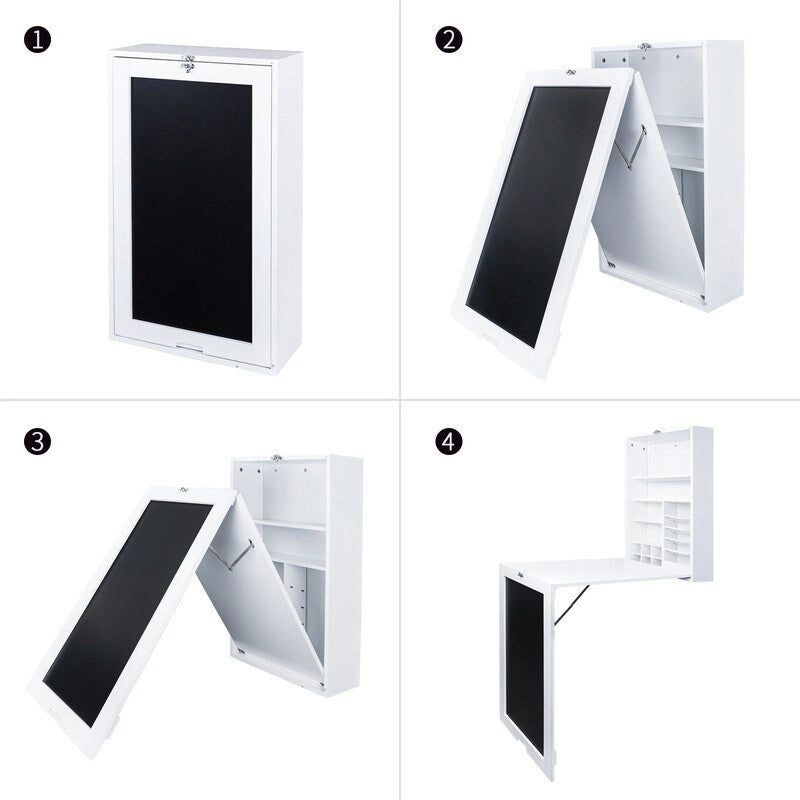 Utopia Alley Fold Down Desk Table Wall Cabinet With Chalkboard, White