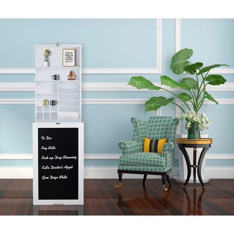 Utopia Alley Fold Down Desk Table Wall Cabinet With Chalkboard, White