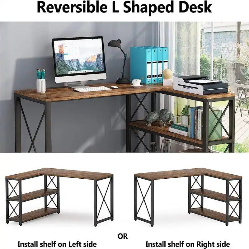 Reversible Industrial L-Shaped Desk