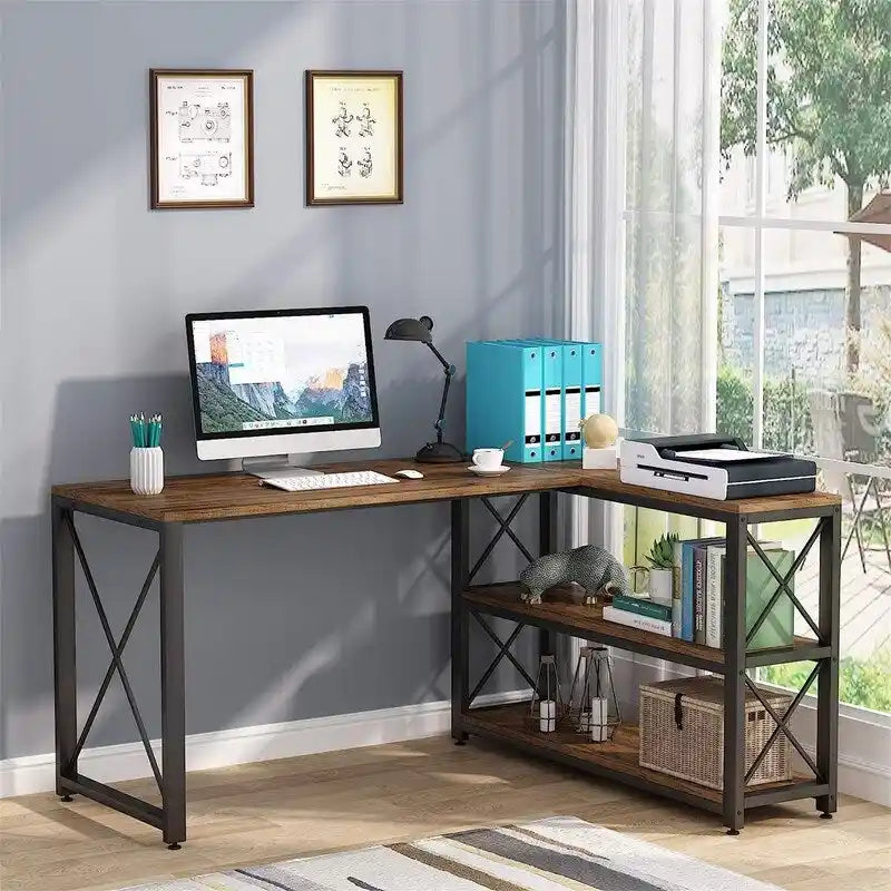 Reversible Industrial L-Shaped Desk