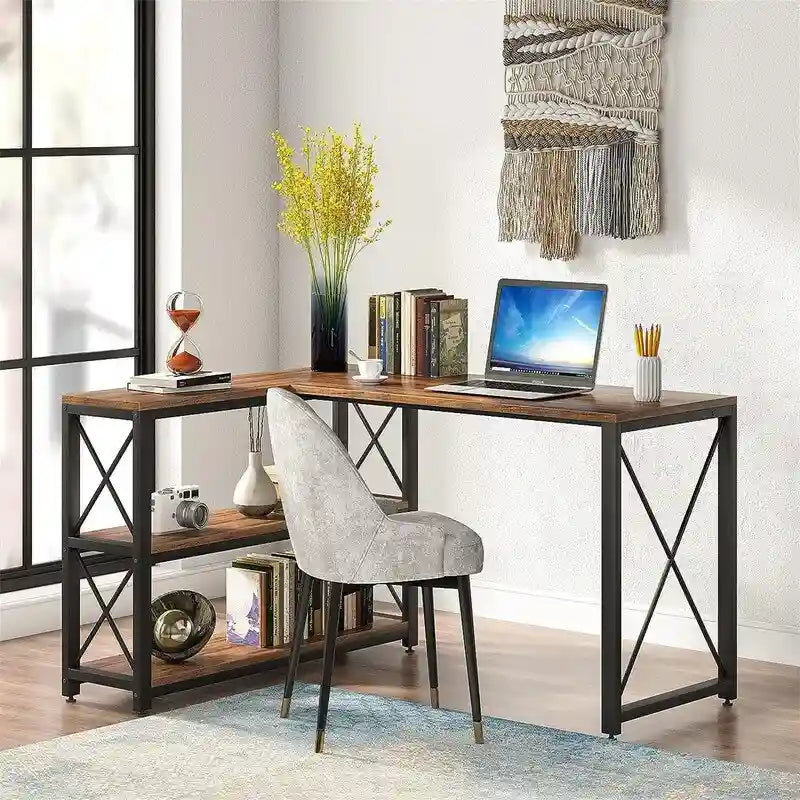 Reversible Industrial L-Shaped Desk