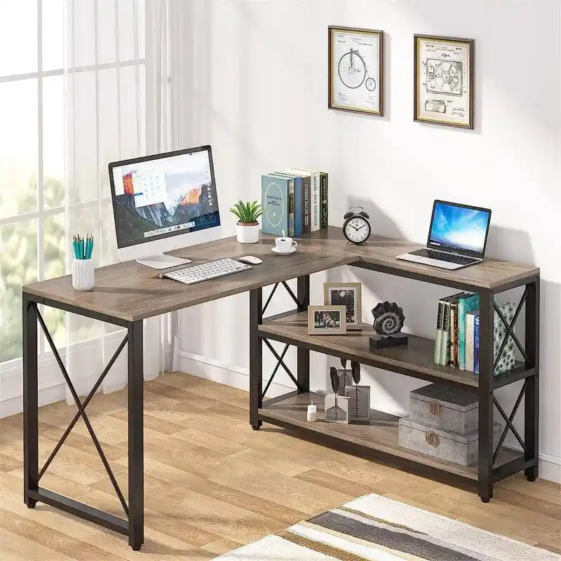Reversible Industrial L-Shaped Desk