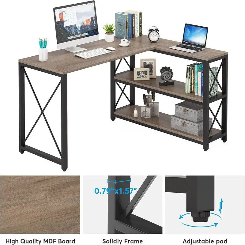 Reversible Industrial L-Shaped Desk