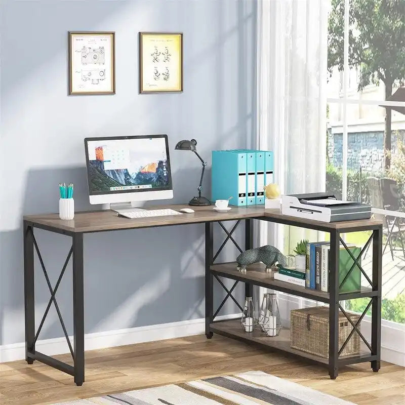 Reversible Industrial L-Shaped Desk