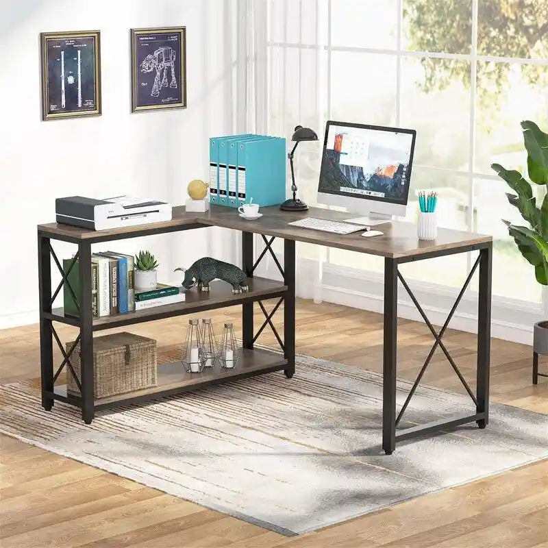 Reversible Industrial L-Shaped Desk