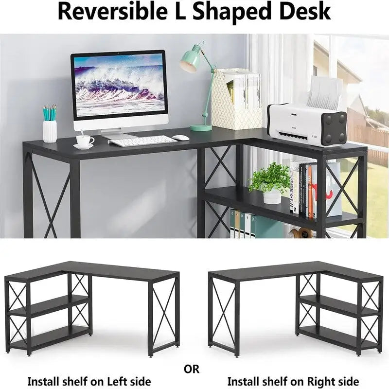Reversible Industrial L-Shaped Desk