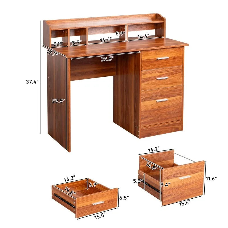 43.31  3 Drawers Wooden Computer Desk with Letter File Cabinet