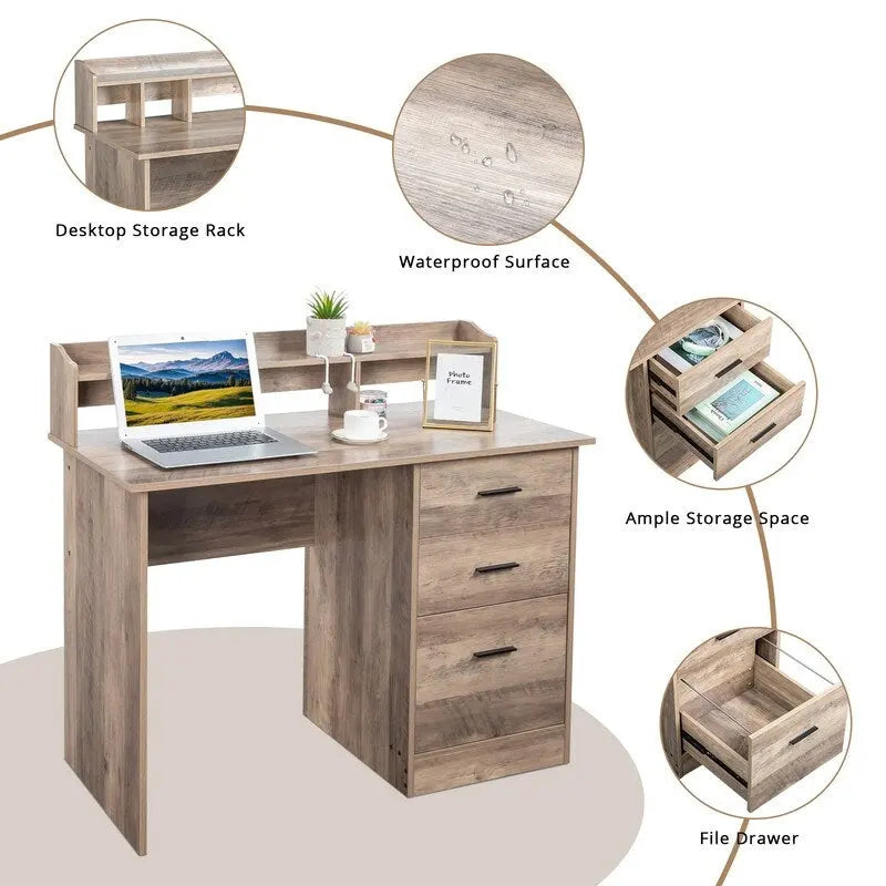 43.31  3 Drawers Wooden Computer Desk with Letter File Cabinet