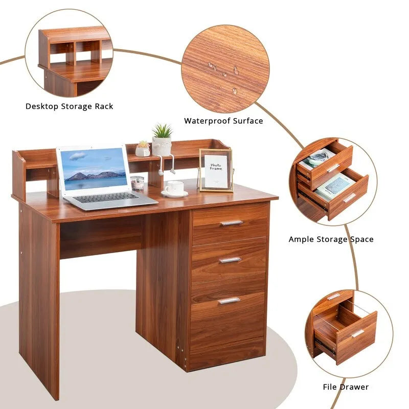 43.31  3 Drawers Wooden Computer Desk with Letter File Cabinet