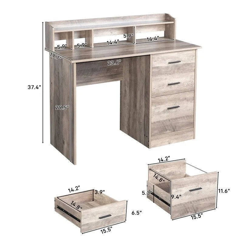 43.31  3 Drawers Wooden Computer Desk with Letter File Cabinet