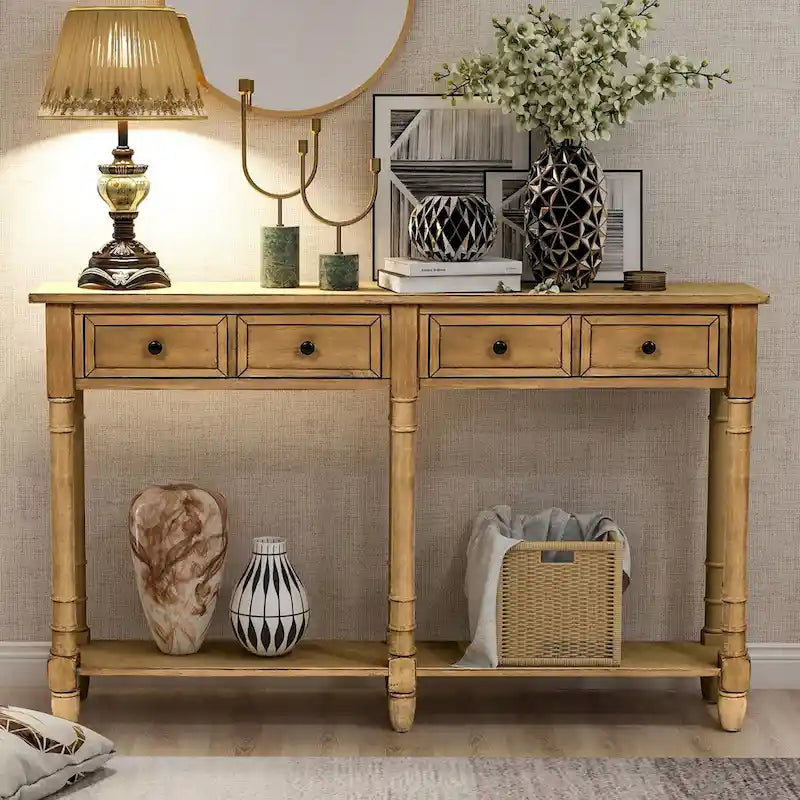 Cusp Barn Console Table Sofa Table Easy Assembly with Two Storage Drawers and Bottom Shelf for Living Room, Entryway