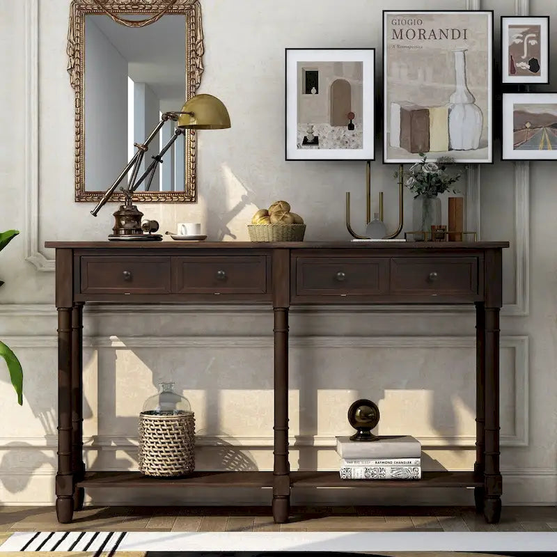 Cusp Barn Console Table Sofa Table Easy Assembly with Two Storage Drawers and Bottom Shelf for Living Room, Entryway