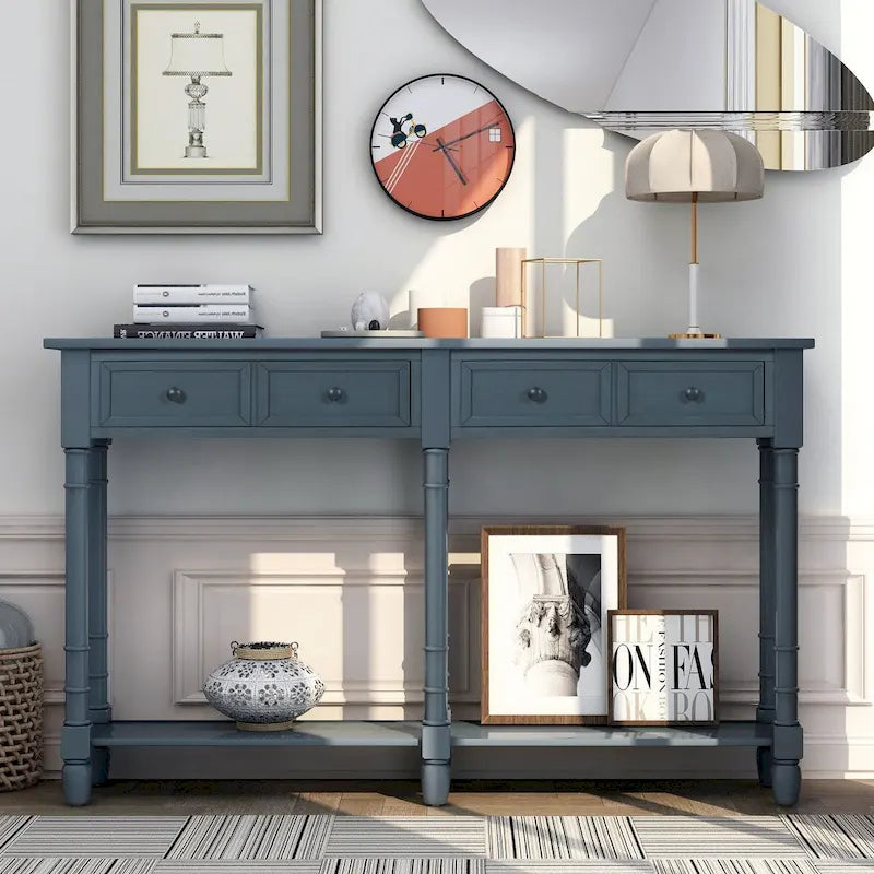 Cusp Barn Console Table Sofa Table Easy Assembly with Two Storage Drawers and Bottom Shelf for Living Room, Entryway