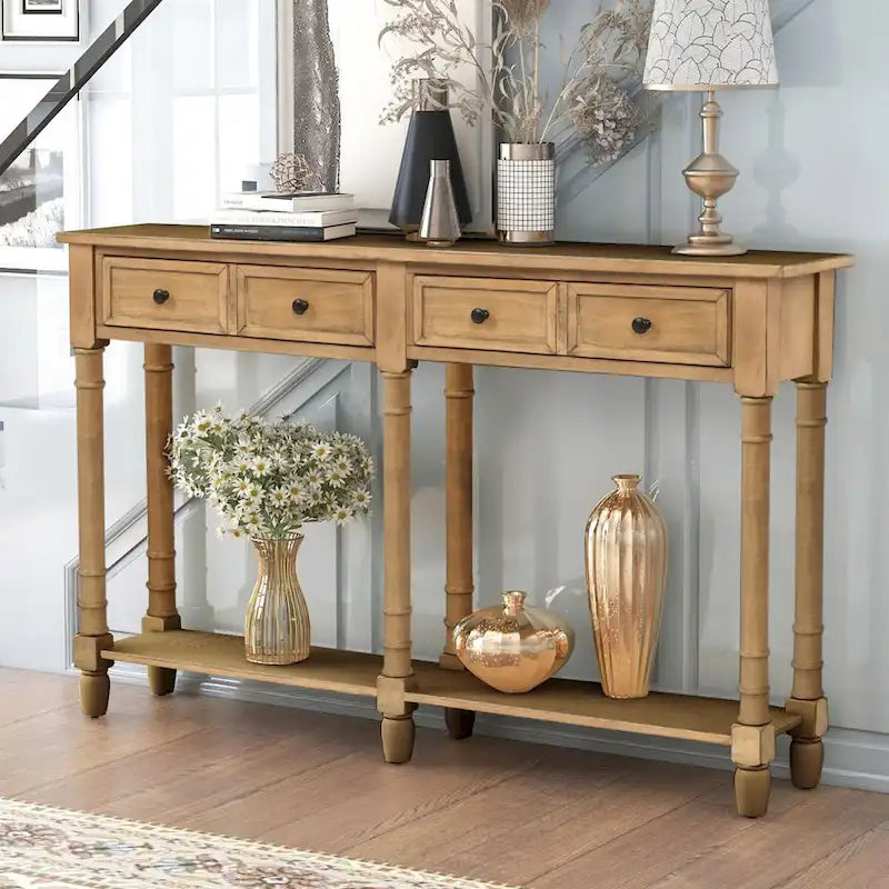 Cusp Barn Console Table Sofa Table Easy Assembly with Two Storage Drawers and Bottom Shelf for Living Room, Entryway