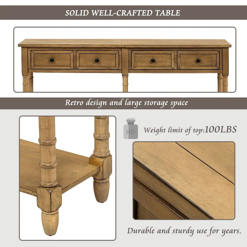 Cusp Barn Console Table Sofa Table Easy Assembly with Two Storage Drawers and Bottom Shelf for Living Room, Entryway