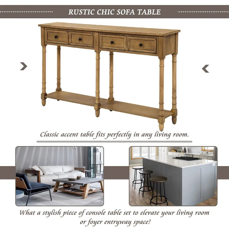 Cusp Barn Console Table Sofa Table Easy Assembly with Two Storage Drawers and Bottom Shelf for Living Room, Entryway