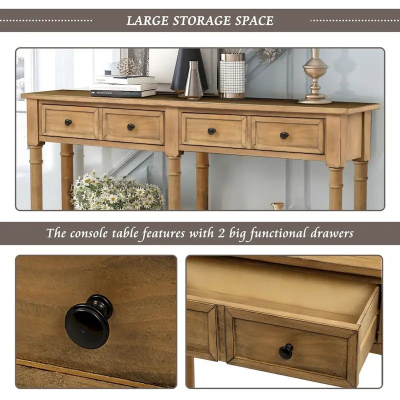 Cusp Barn Console Table Sofa Table Easy Assembly with Two Storage Drawers and Bottom Shelf for Living Room, Entryway