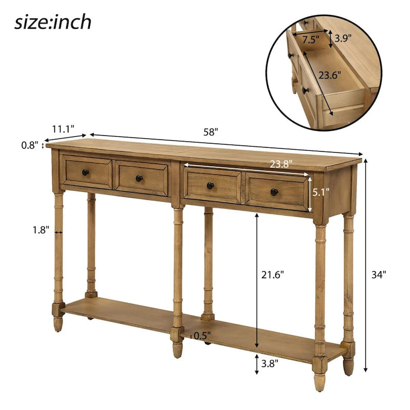 Cusp Barn Console Table Sofa Table Easy Assembly with Two Storage Drawers and Bottom Shelf for Living Room, Entryway