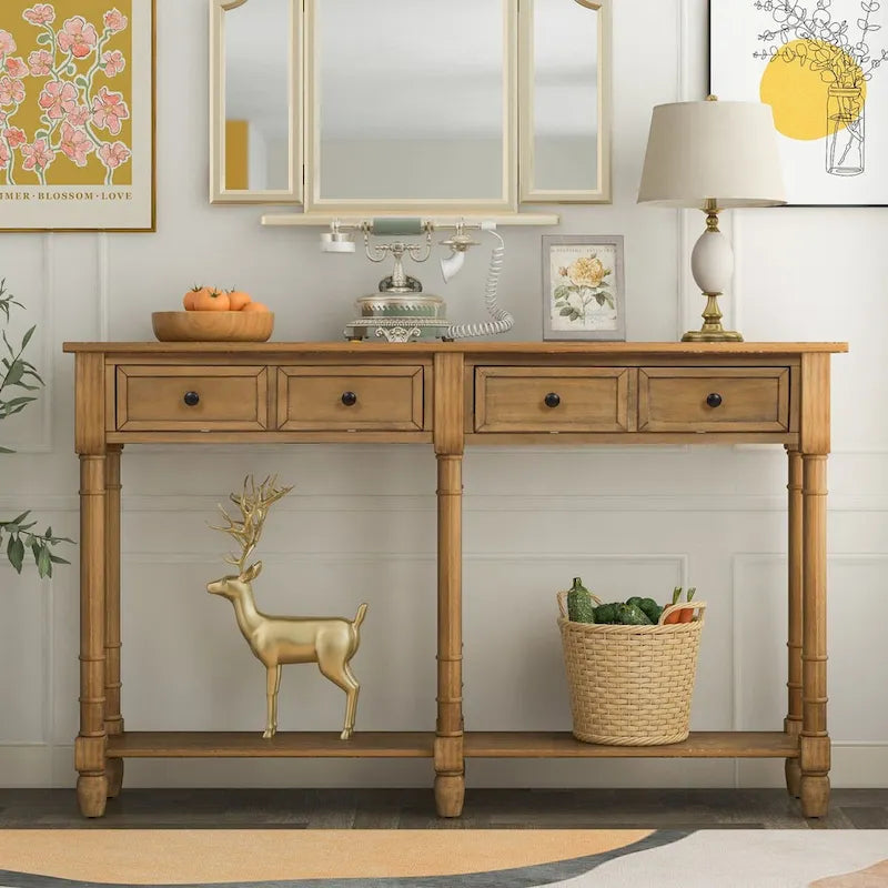 Cusp Barn Console Table Sofa Table Easy Assembly with Two Storage Drawers and Bottom Shelf for Living Room, Entryway