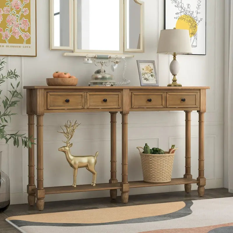 Cusp Barn Console Table Sofa Table Easy Assembly with Two Storage Drawers and Bottom Shelf for Living Room, Entryway