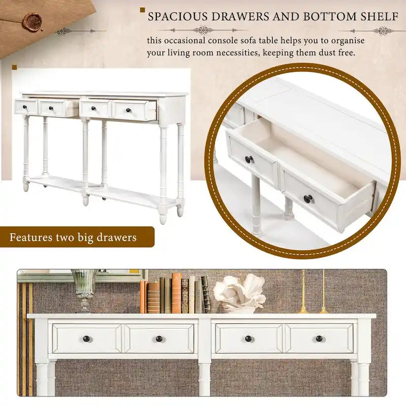 Cusp Barn Console Table Sofa Table Easy Assembly with Two Storage Drawers and Bottom Shelf for Living Room, Entryway
