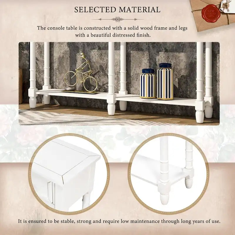 Cusp Barn Console Table Sofa Table Easy Assembly with Two Storage Drawers and Bottom Shelf for Living Room, Entryway