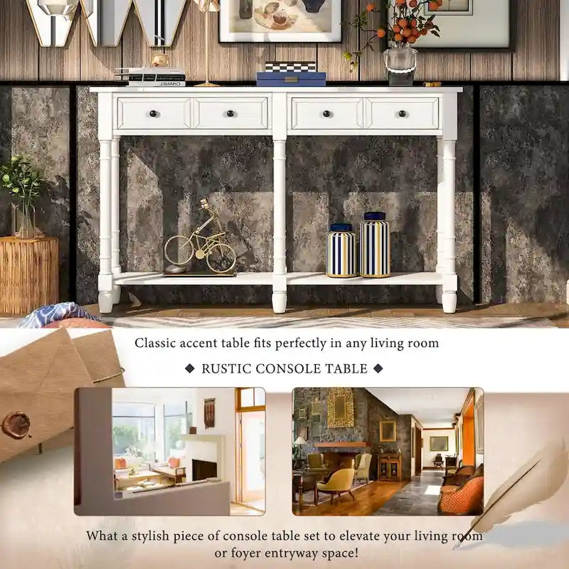 Cusp Barn Console Table Sofa Table Easy Assembly with Two Storage Drawers and Bottom Shelf for Living Room, Entryway