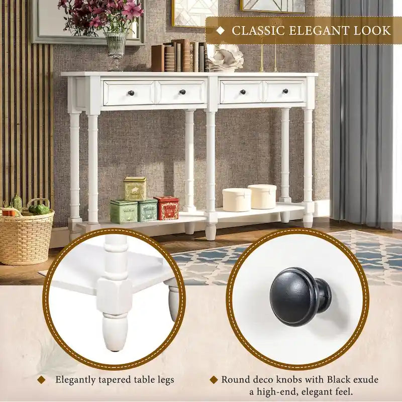 Cusp Barn Console Table Sofa Table Easy Assembly with Two Storage Drawers and Bottom Shelf for Living Room, Entryway