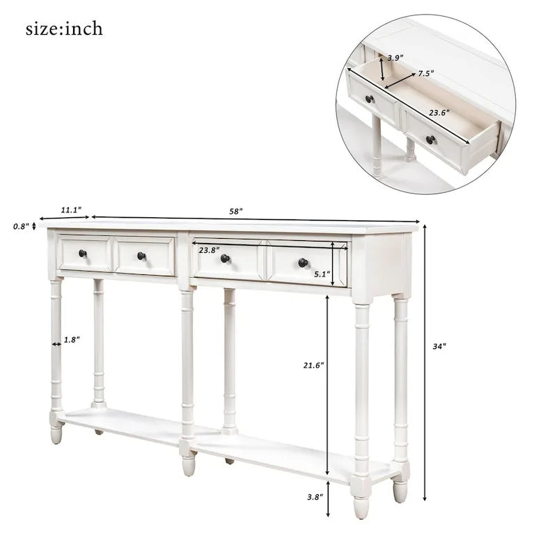 Cusp Barn Console Table Sofa Table Easy Assembly with Two Storage Drawers and Bottom Shelf for Living Room, Entryway