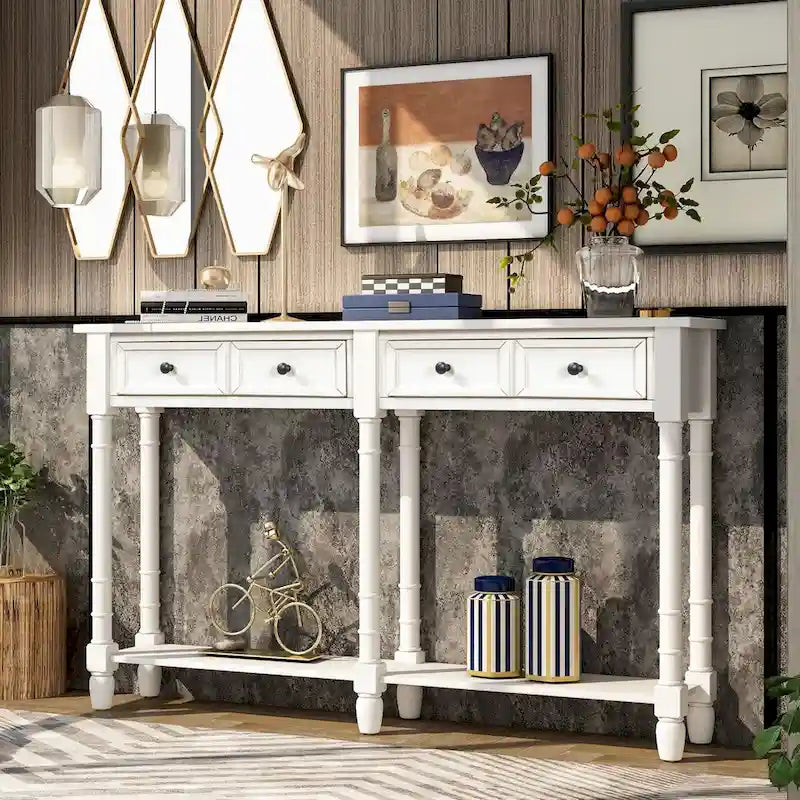 Cusp Barn Console Table Sofa Table Easy Assembly with Two Storage Drawers and Bottom Shelf for Living Room, Entryway