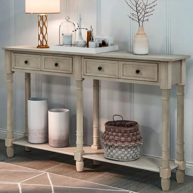 Cusp Barn Console Table Sofa Table Easy Assembly with Two Storage Drawers and Bottom Shelf for Living Room, Entryway