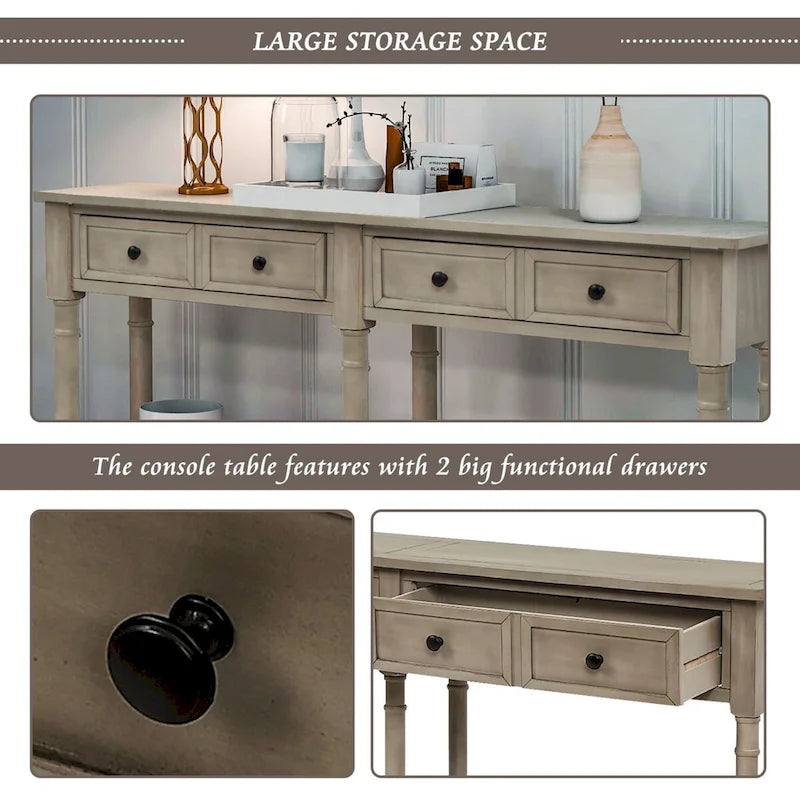 Cusp Barn Console Table Sofa Table Easy Assembly with Two Storage Drawers and Bottom Shelf for Living Room, Entryway