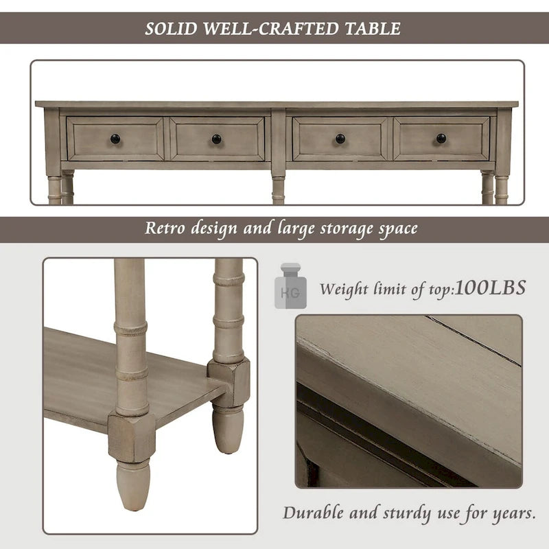 Cusp Barn Console Table Sofa Table Easy Assembly with Two Storage Drawers and Bottom Shelf for Living Room, Entryway