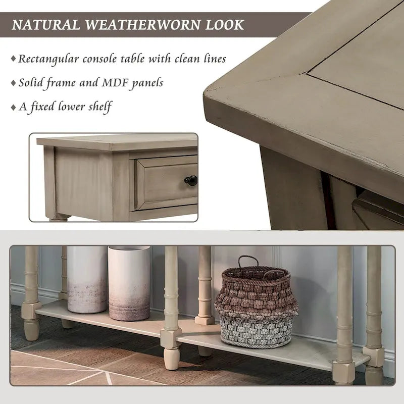 Cusp Barn Console Table Sofa Table Easy Assembly with Two Storage Drawers and Bottom Shelf for Living Room, Entryway