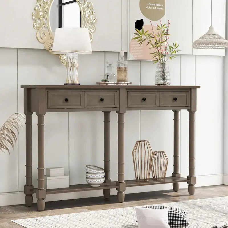 Cusp Barn Console Table Sofa Table Easy Assembly with Two Storage Drawers and Bottom Shelf for Living Room, Entryway