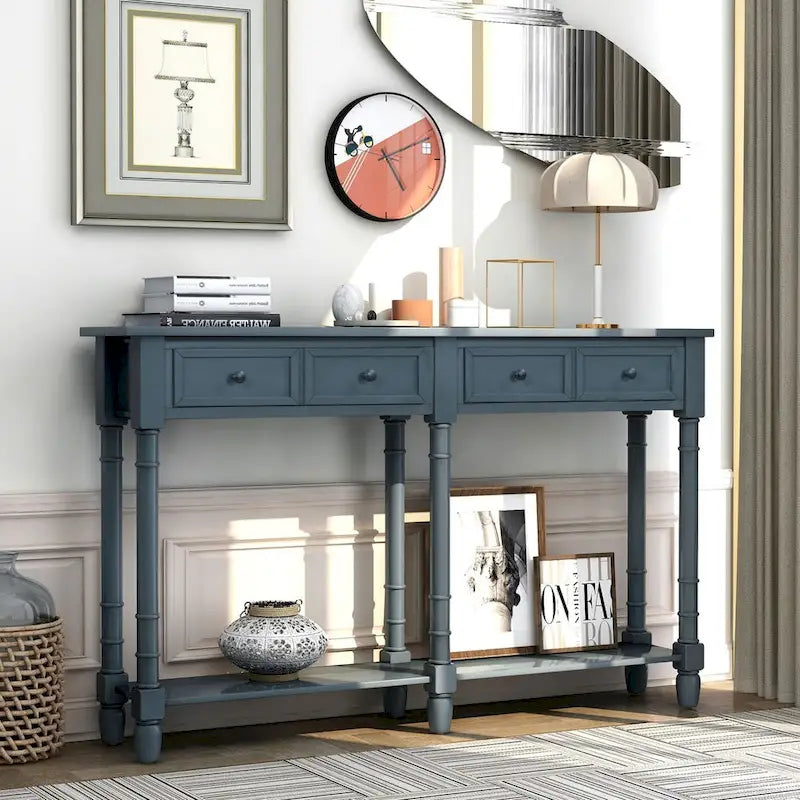 Cusp Barn Console Table Sofa Table Easy Assembly with Two Storage Drawers and Bottom Shelf for Living Room, Entryway