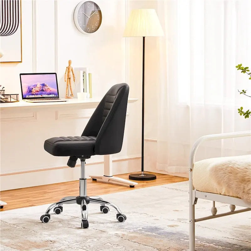 Yaheetech Faux Leather Mid Back Desk Chair Modern Tufted Armless Office Chair - N/A