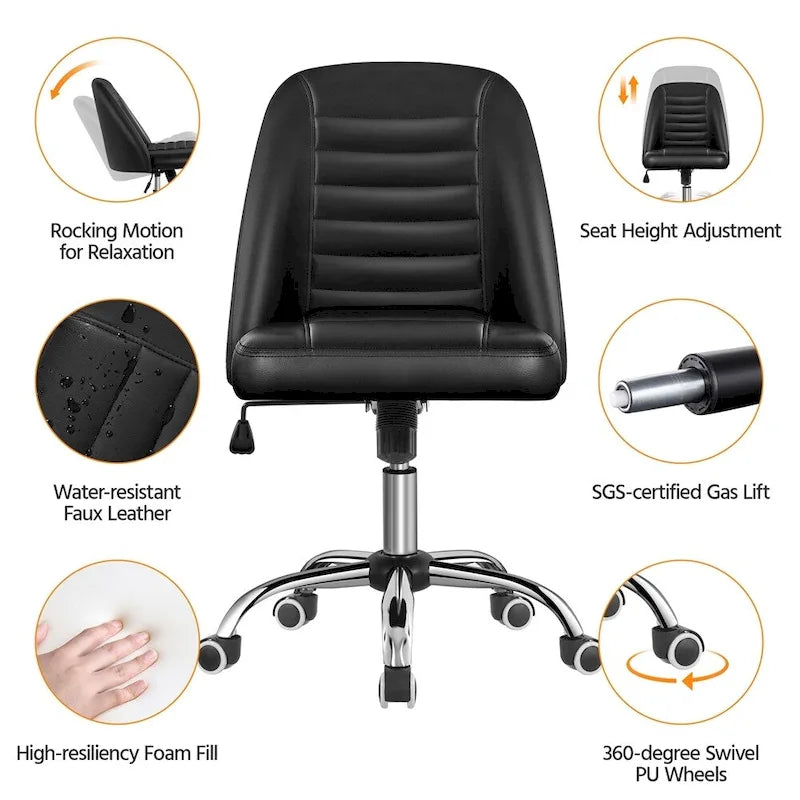 Yaheetech Faux Leather Mid Back Desk Chair Modern Tufted Armless Office Chair - N/A