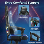 Ergonomic Gaming Chair with RGB LED Lights, Ventilated Fabric Computer Chair with Pocket Spring Cushion and Articulated Armrests