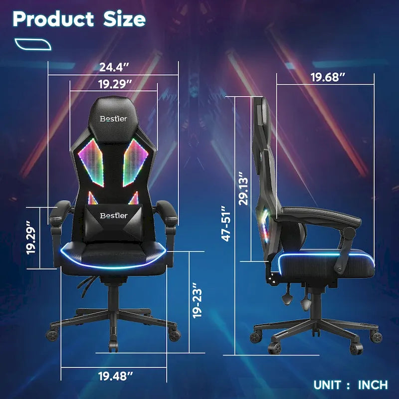 Ergonomic Gaming Chair with RGB LED Lights, Ventilated Fabric Computer Chair with Pocket Spring Cushion and Articulated Armrests