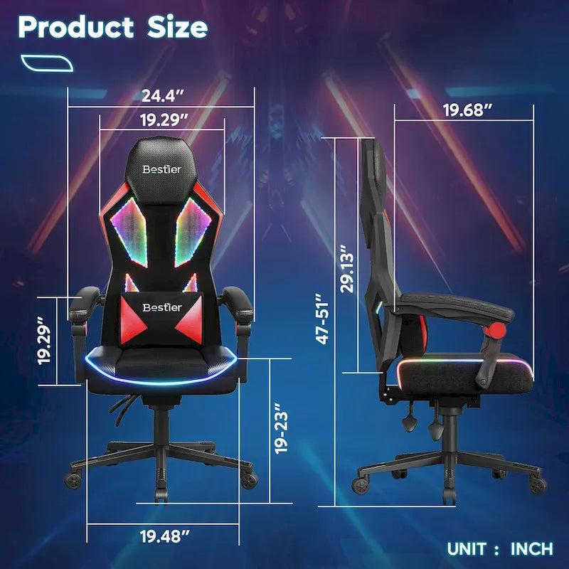 Ergonomic Gaming Chair with RGB LED Lights, Ventilated Fabric Computer Chair with Pocket Spring Cushion and Articulated Armrests