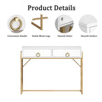 Anmytek Modern Computer Desk White Gold Vanity Desk Study Writing Table with 2 Drawers for Home Office