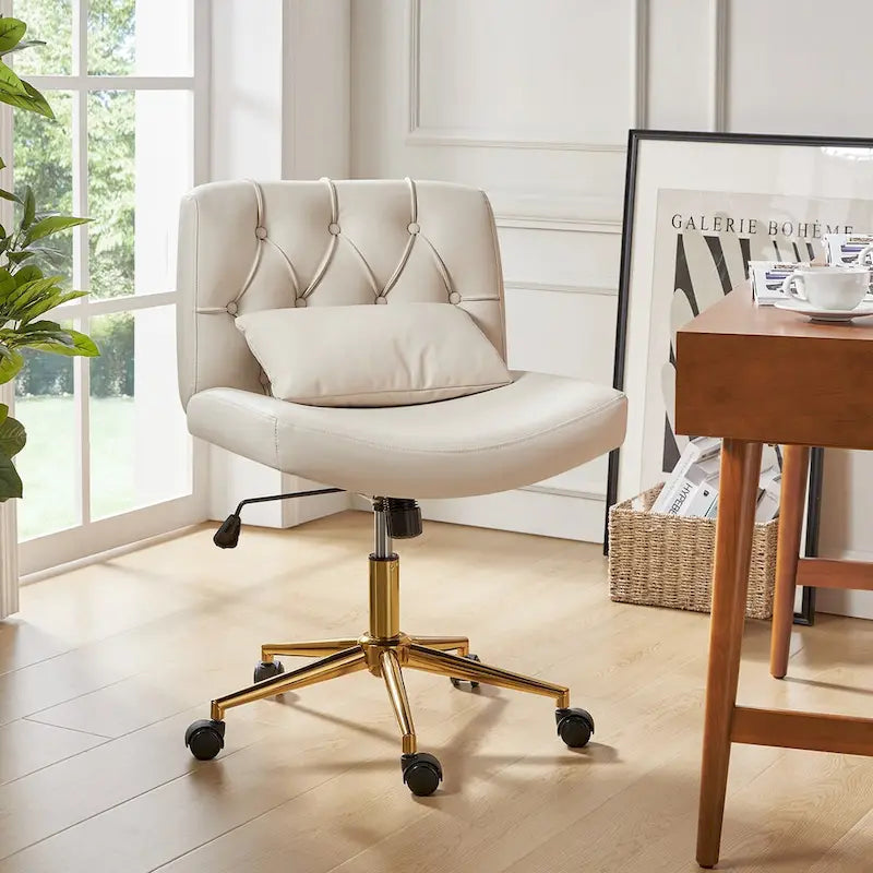 Charlie Modern Button-Tufted Swivel Tilting Office Chair with Pillow by HULALA HOME