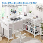 Modern L Shaped Computer Desk with Power Outlets & LED Light