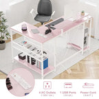 Modern L Shaped Computer Desk with Power Outlets & LED Light