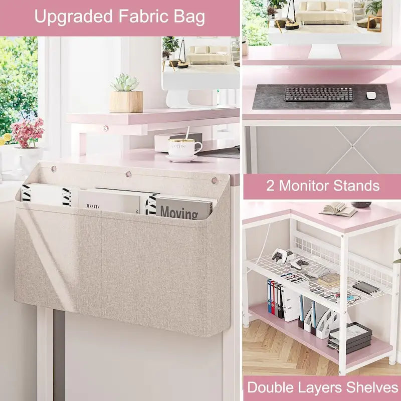 Modern L Shaped Computer Desk with Power Outlets & LED Light