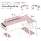 Modern L Shaped Computer Desk with Power Outlets & LED Light