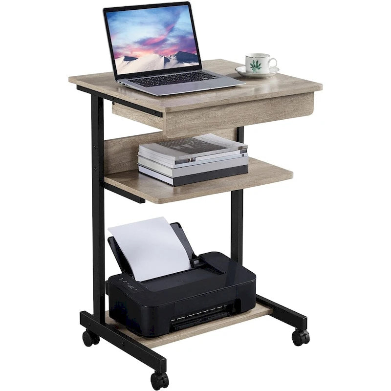 Yaheetech Rolling Computer Desk Table Tray Desk with Drawer and Shelf