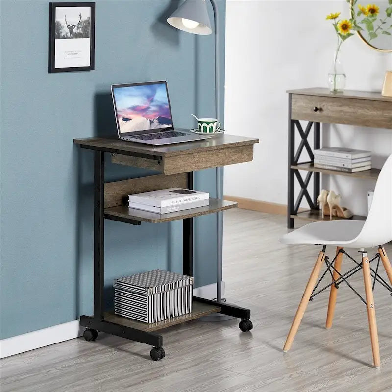 Yaheetech Rolling Computer Desk Table Tray Desk with Drawer and Shelf